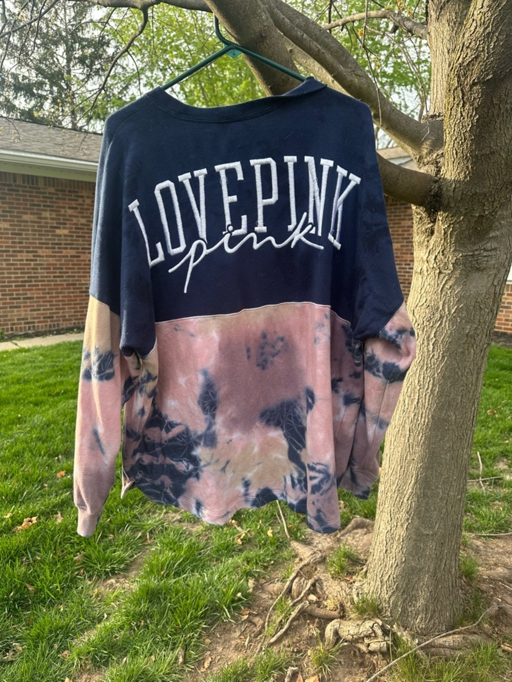 PINK Victoria's Secret Navy and Pink Tie-Dye Colorblock Pullover Sweatshirt - Picture 2 of 2